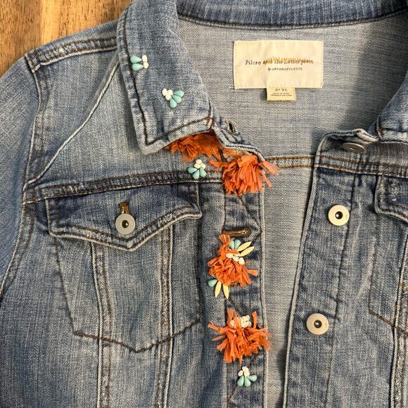 Pilcro and the Letterpress Anthropologie Embellished Denim Jean Jacket Size XL - Picture 5 of 12